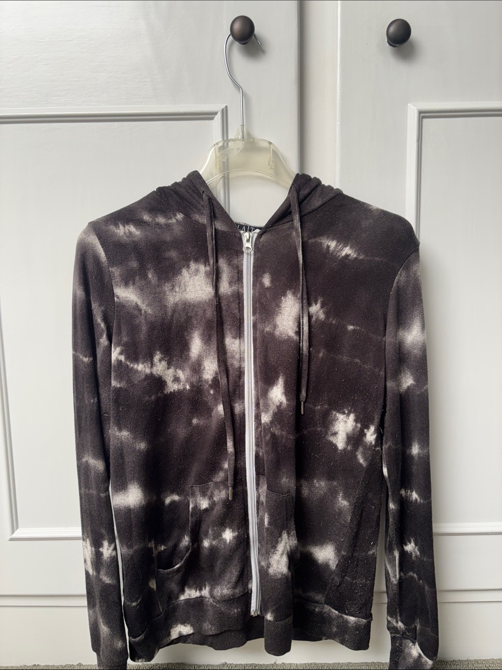 Tie-Dye Hooded Zip Sweater - Black & White